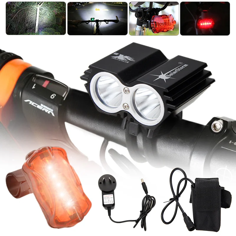 1600LM 2x XM-L2 LED High-Low Beam Front Cycling Bicycle light Bike Lamp Warning 