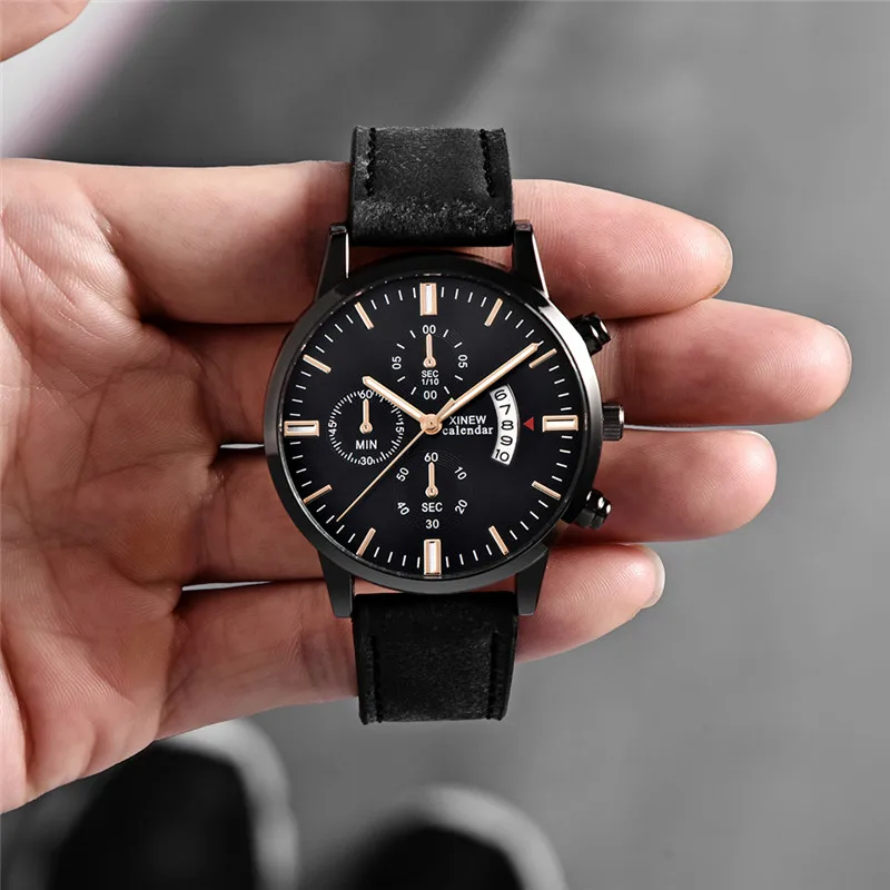 XINEW Original Brand Cheap Watches For Men Fashion Leather Band Simple Date Quartz Watch Erkek Barato Saat Relogio Masculino