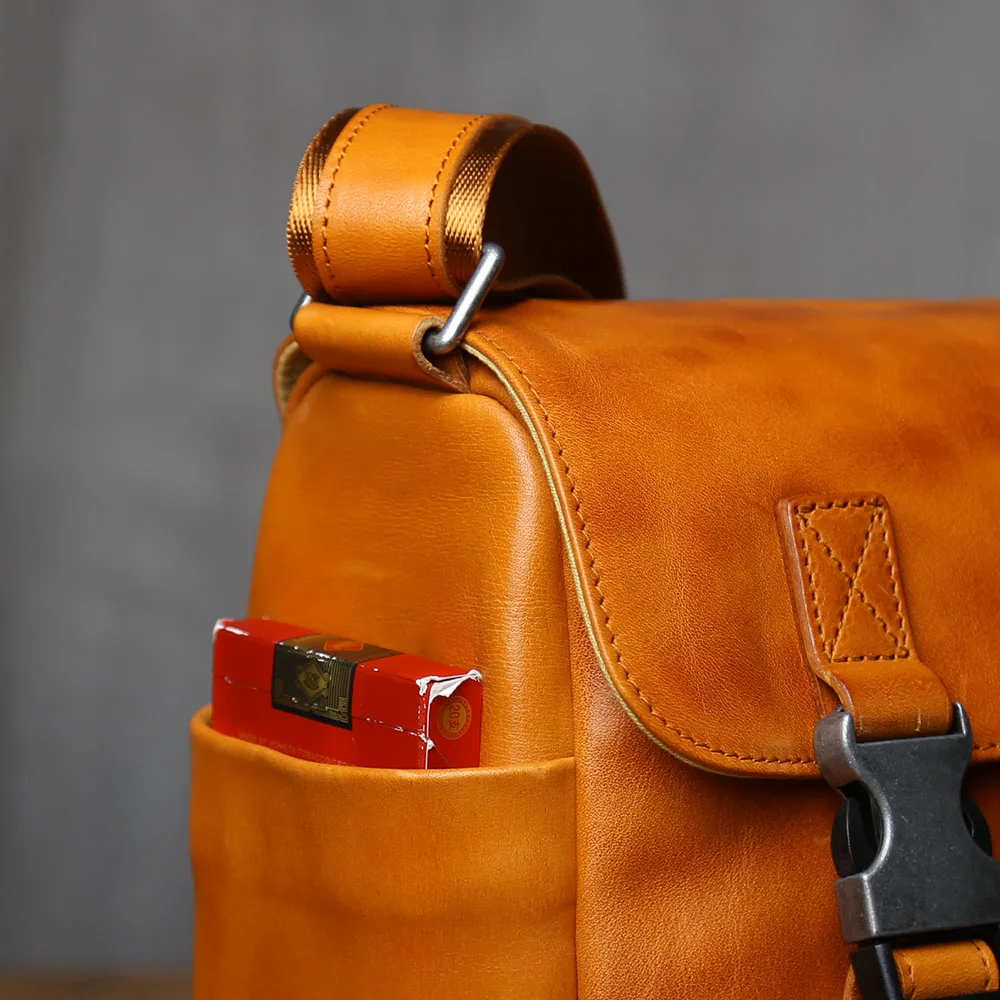 NZPJ Men's Vintage Genuine Leather Shoulder Bag Top Layer Cowhide Crossbody Bag Casual Men's Bag For 10-Inch IPad