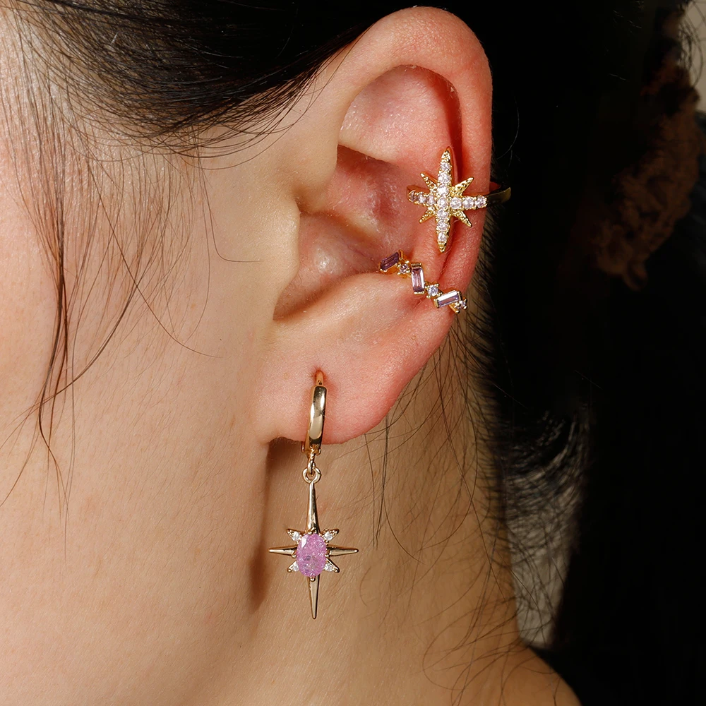Vintage Star Ear Clips Without Piercing for Women Sparkling Zircon Ear Cuff Clip Earrings Wedding Party Fashion Gifts ear clip earrings,clip earrings,ear clip,star hoop earrings