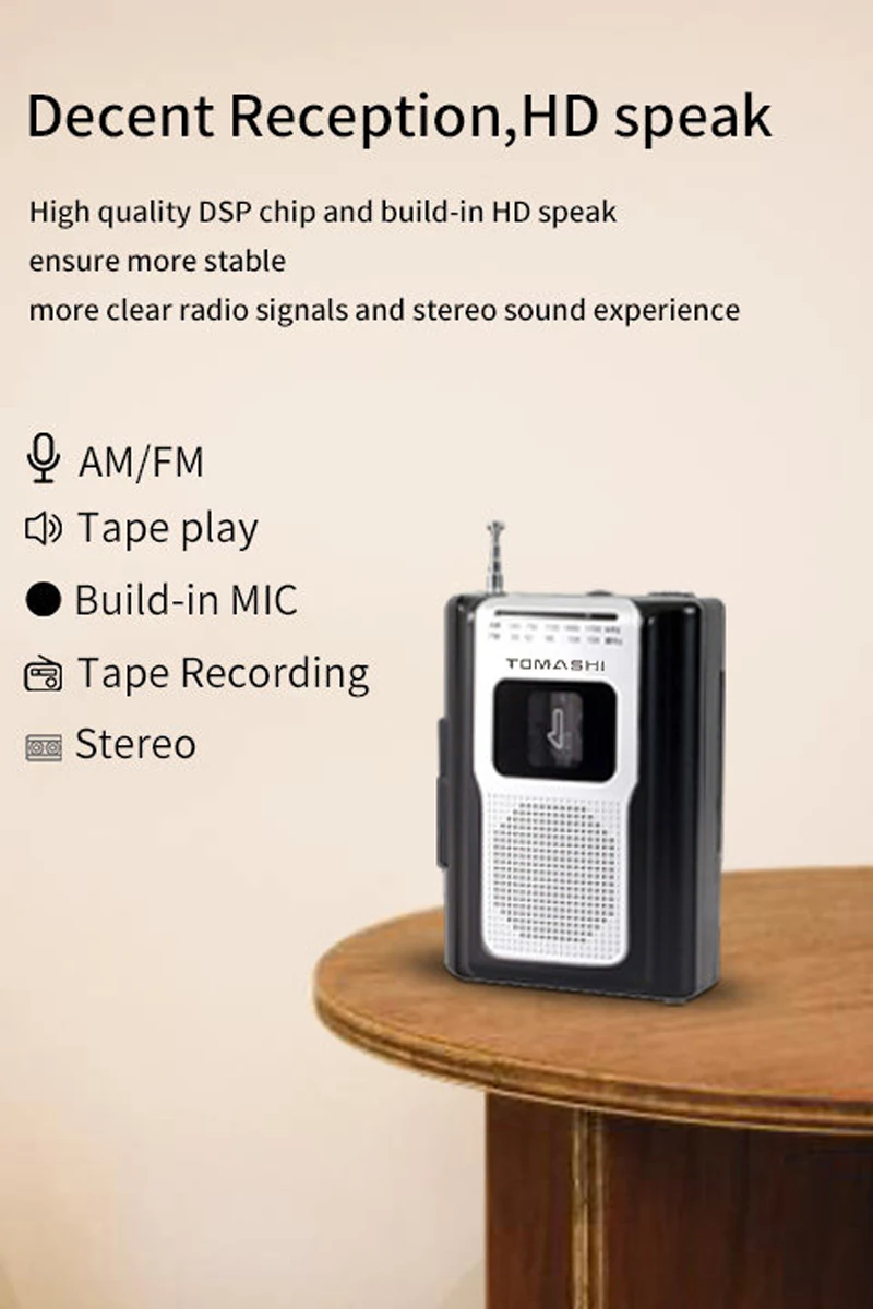 TOMASHI F-318A Portable Cassette Player Tape Recorders FM AM Radio Walkman with Built-in Speaker for News,Music,Language Learnin cassette player