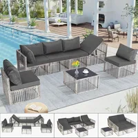 7 Pieces Outdoor Patio Furniture Set, Wicker Outdoor Sectional Conversation Couch Set with Adjustable Backrest Sofa 1
