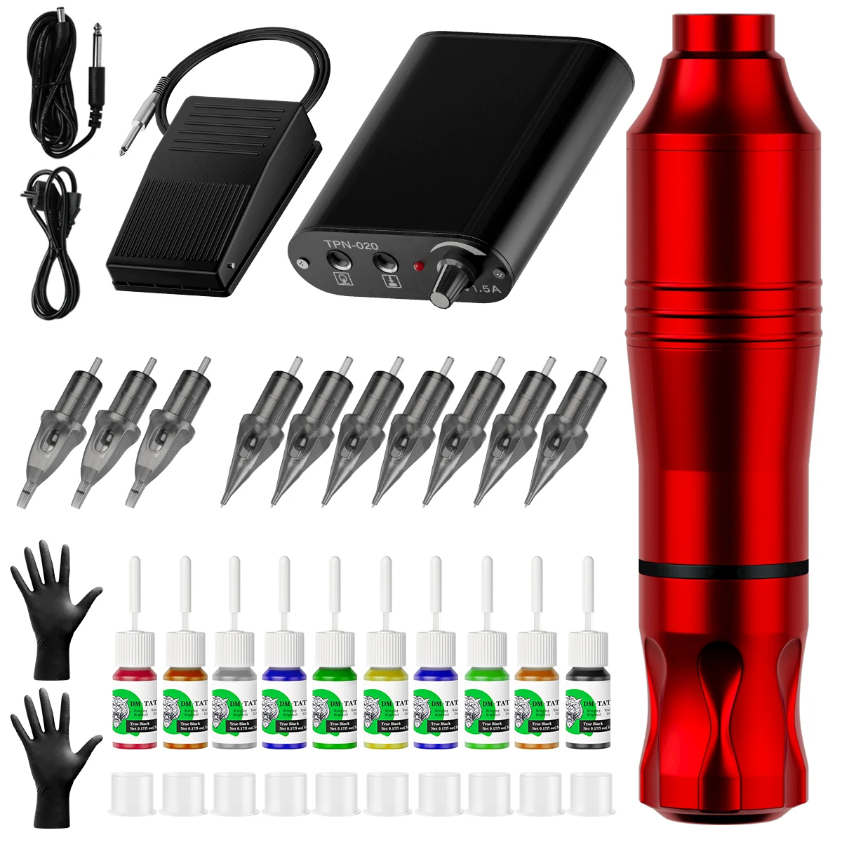 

Professional Tattoo Machine Kits Rotary Pen Set Power Supply Magnum Needles With Gloves Black Permanent MakeupTattoo Machine