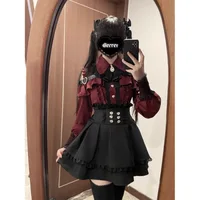 Women‘s Lolita Set Dark Femme Mesh Top & Waist Cinching Skirt, 2025 Autumn Japanese Street Style Coord for Gothic Baddie Fashion - Image 5