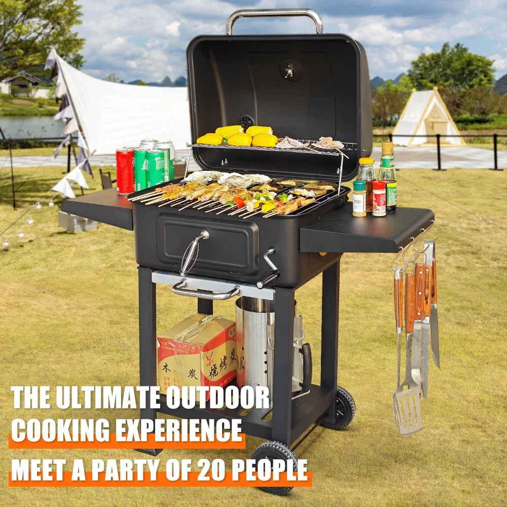 Adjustable Height Party Trolley Bbq Grill Outdoor Cast Iron Barbeque Charcoal Barbecue Grills