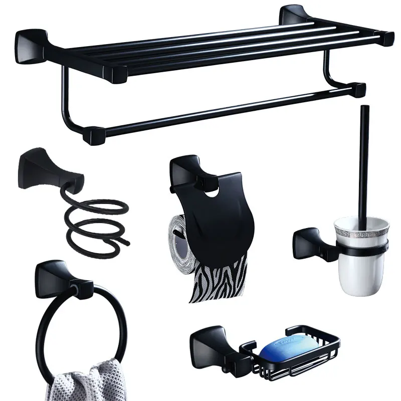 Luxury Bathroom Hardware 14-piece Set Bathroom Sets Black Towel Rack Towel Ring Toothbrush Holder Tissue Box Shower Accessories