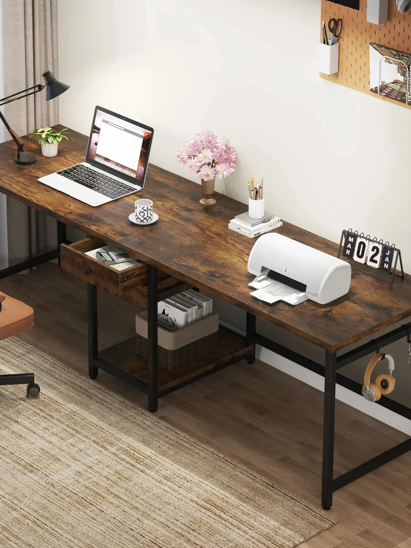Tribesigns 78.74’’ Two Person Desk with 2 Drawers, Long Double Computer Desk Gaming Table with Shelves