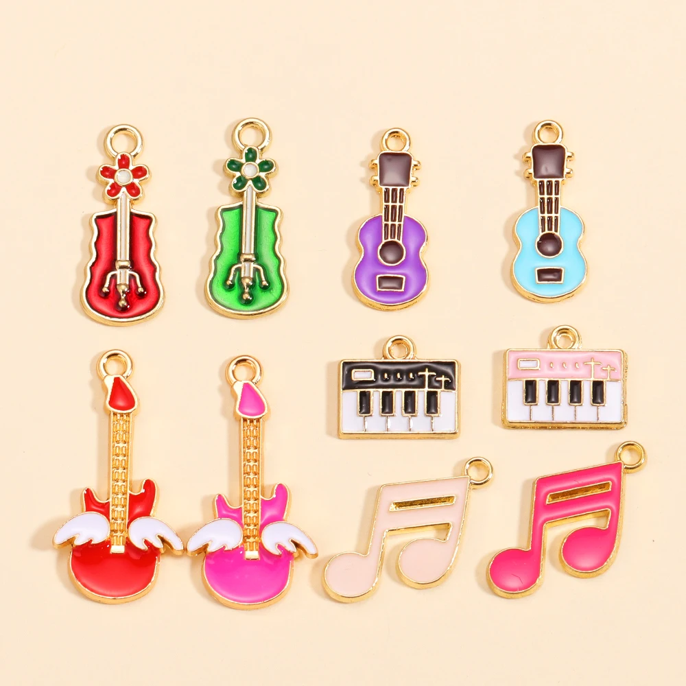 10 Stücke Lustige Emaille Gitarre Tastatur Musiknote Charms Für DIY Schmuck Machen Musikinstrumente Anhänger Ohrringe Handwerk Supplie
