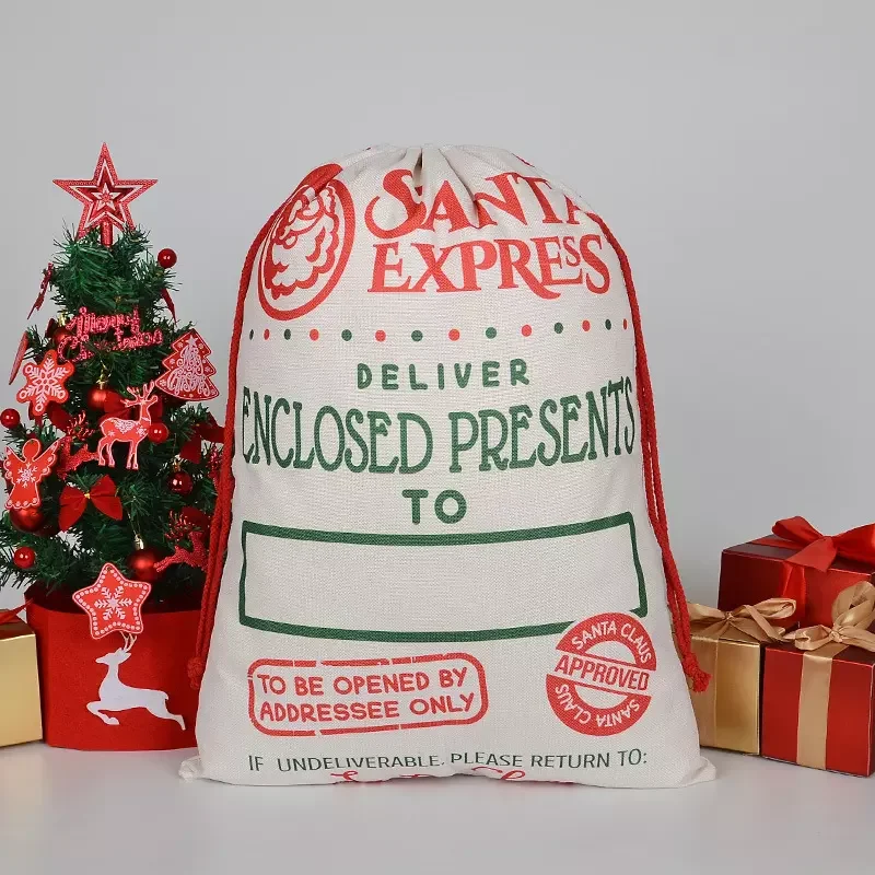 10pcs/Lot 50cm x 68cm Linen Blank Santa Sacks Bag Personalized Christmas Gift Bag Festive Party Supplies Factory