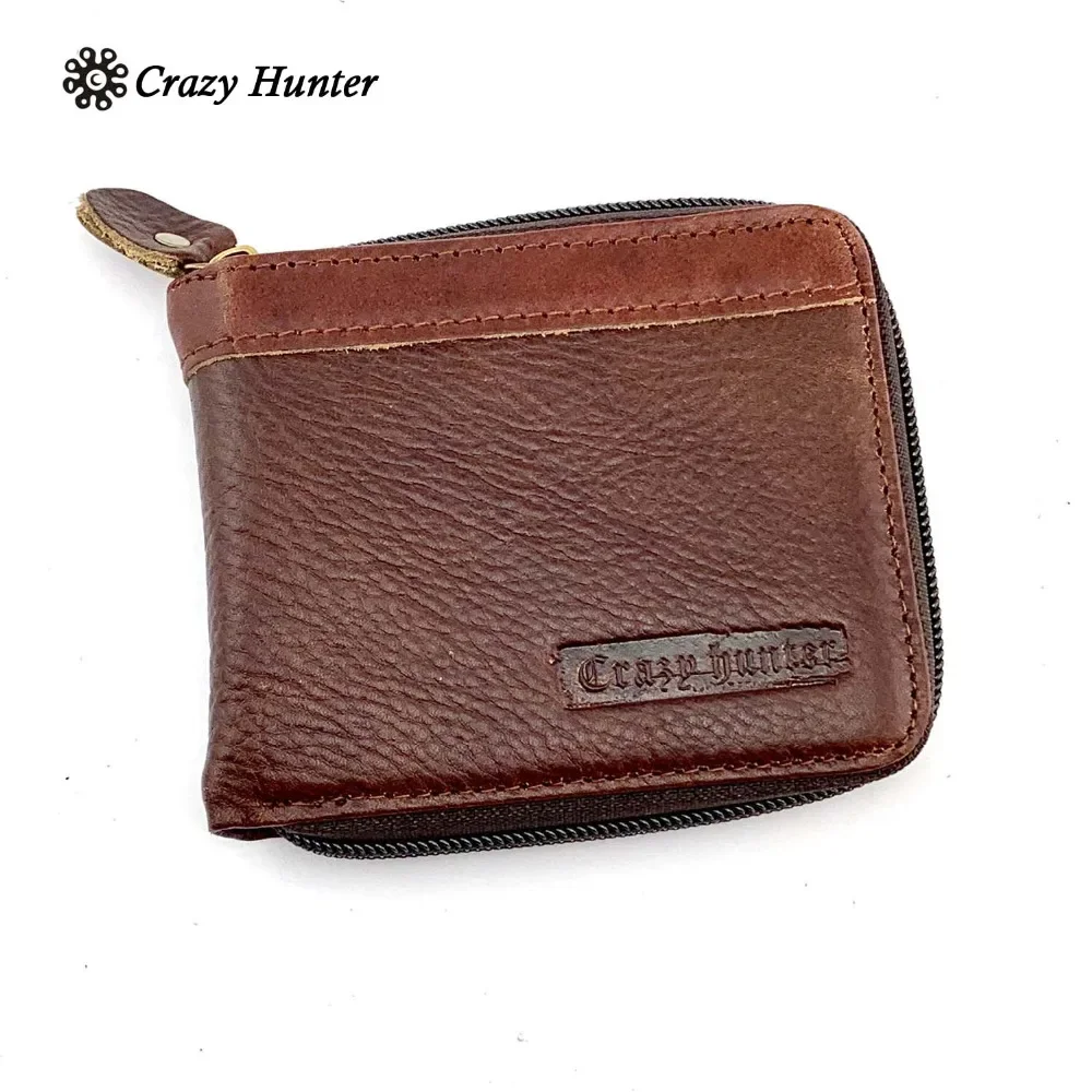 Crazy Hunter Genuine Leather Men Clutch Wallet Male Zipper