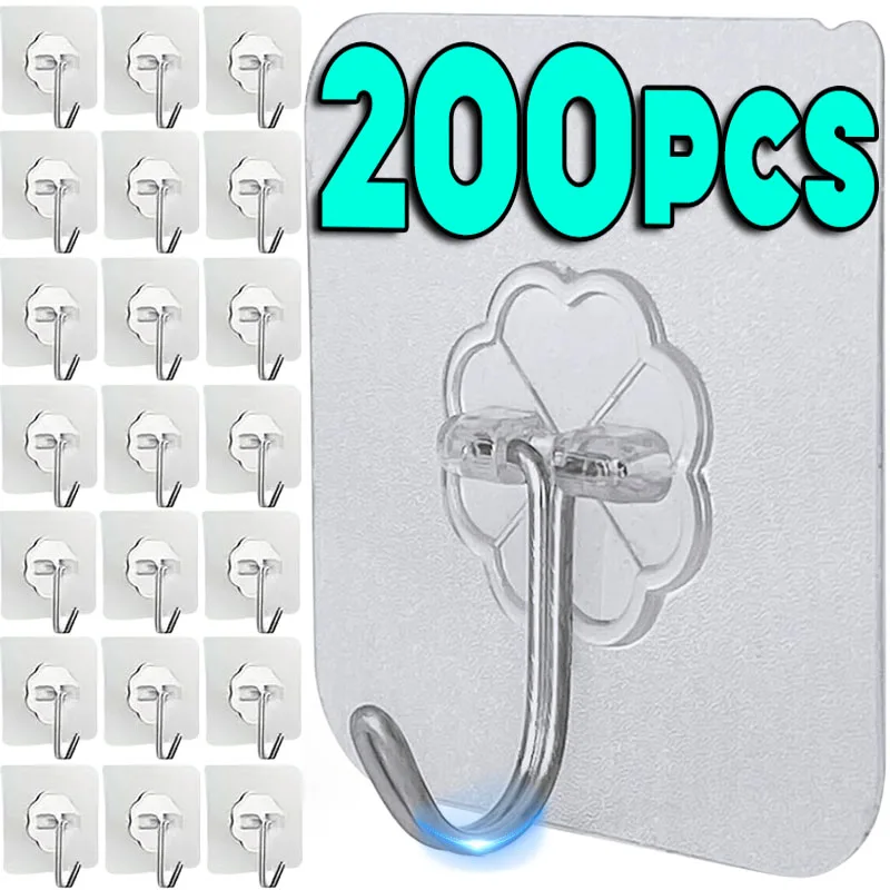 Adhesive Hooks Wall Hanger Wall Clothes Hook Kitchen Hook Towel Hook Transparent Self Adhesive Wall Hooks Heavy Duty Multi-Purpose Wall Hook Key Holder Towel Holder For Kitchen Bathroom Accessories
