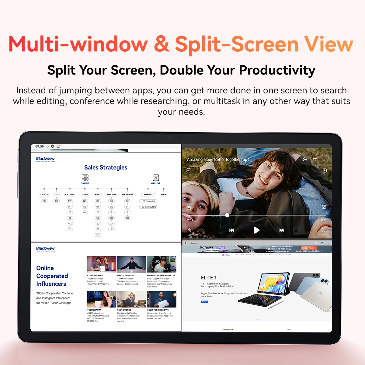 Blackview Tab 90 4G Tablet 10.92-inch HD Display Unisoc T606 8GB RAM 128GB ROM, 13MP, 8200mAh Battery Android 14 Tablets PC 3