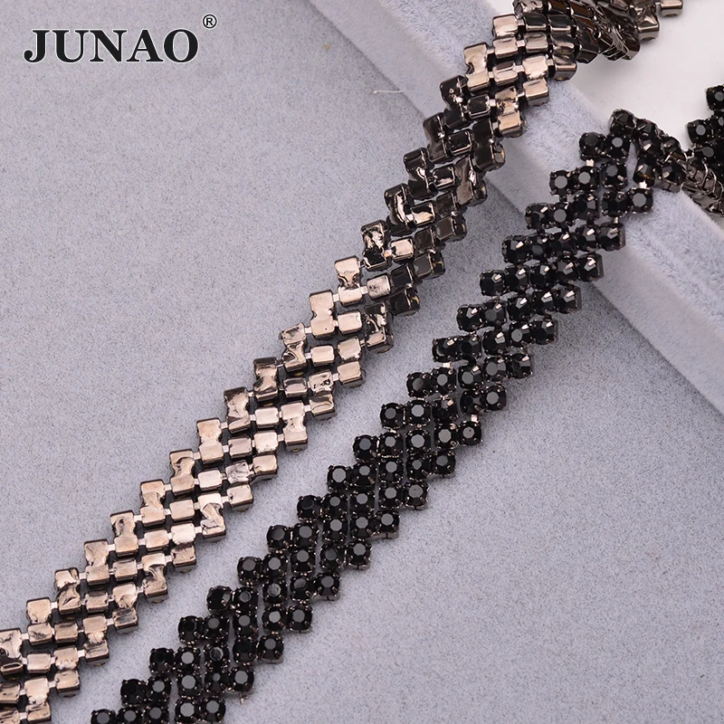 

JUNAO SS16 Sewing Glass Rhinestones Metal Trim Strass Stones Claw Chain Tape Crystal Applique For Clothes Jewelry Making