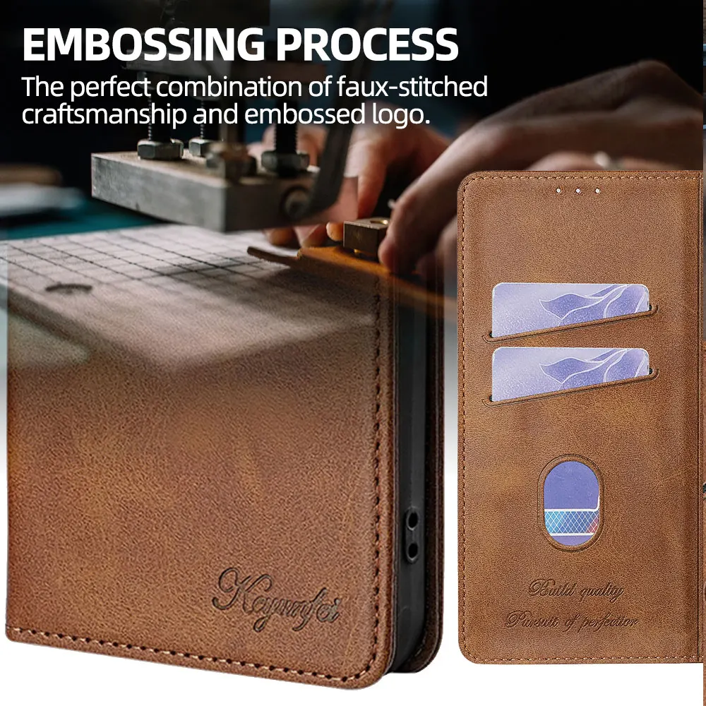 Enhanced Magnetic Leather Phone Case with Fall Prevention - Flip Book Cover