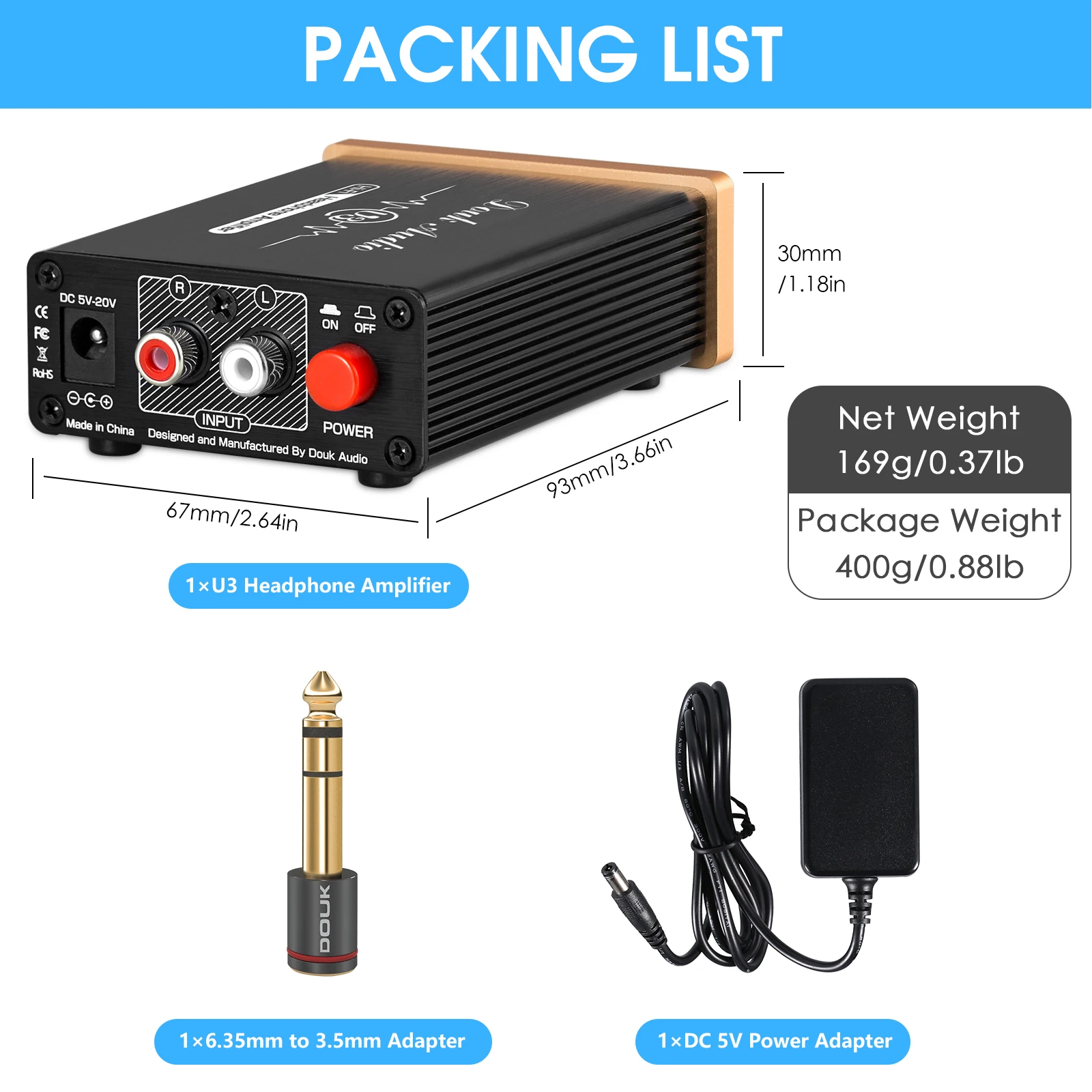 Douk Audio HiFi 순수 클래스 A 헤드폰 앰프 18-600 SR225/SR325/RS1e 헤드셋 DC 5V 용 미니 홈 데스크탑 스테레오 오디오 앰프