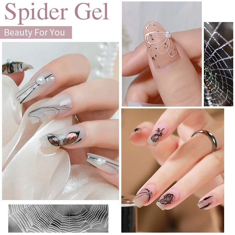 BOZLIN 5ml Spider Wire Gel Nail Polish Flower Painting Liner Nail Art Gel Varnish Black White Rose Gold Sliver Spider Web Design