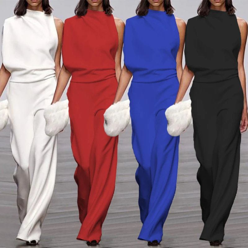Elegant Woman Female Jumpsuit 2023 Overalls for Women Women's Summer Solid Color Sleeveless Wide Leg Jumpsuits Loose Work Wear