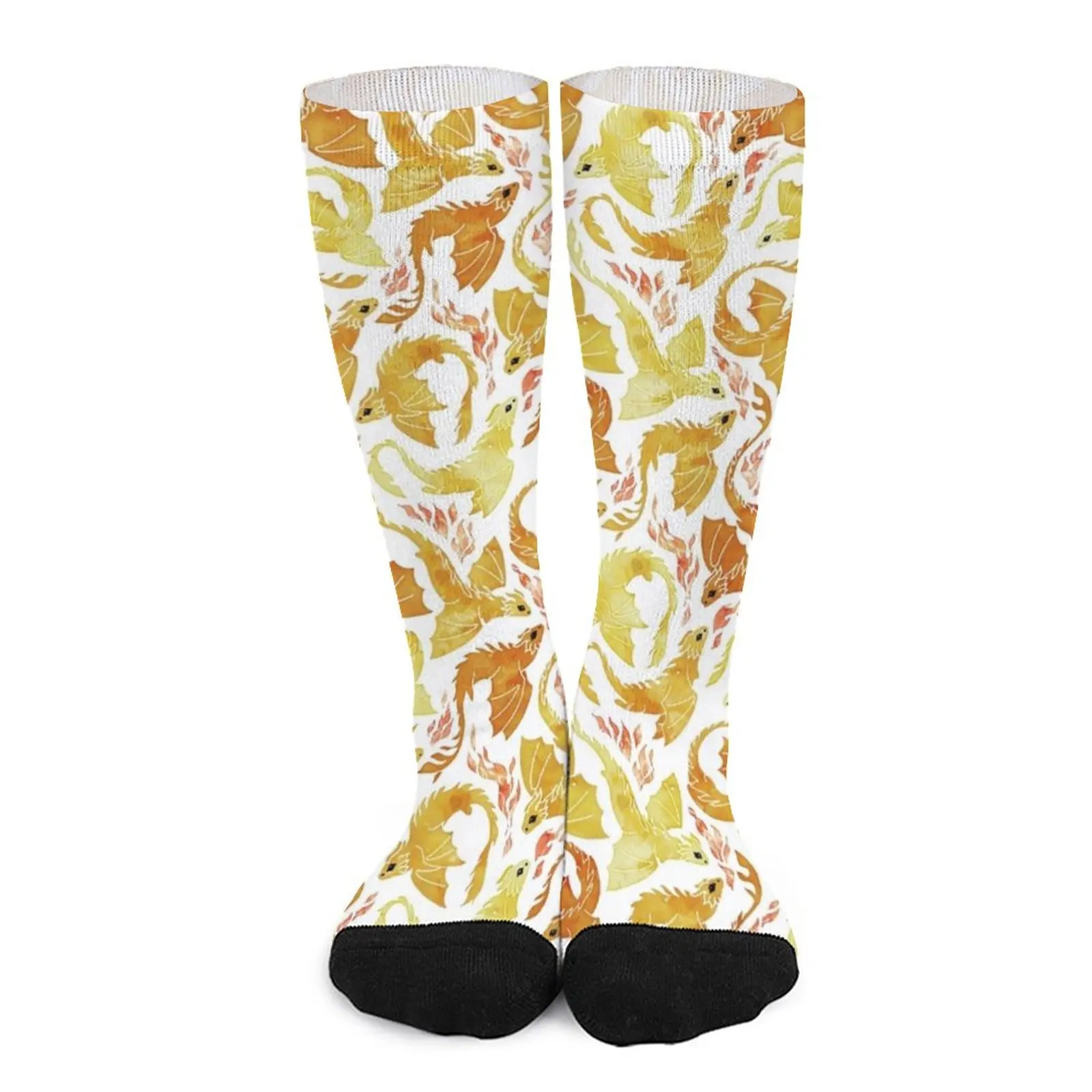 Dragon fire yellow Socks funny gift Socks with print socks ladies the girl who played with fire