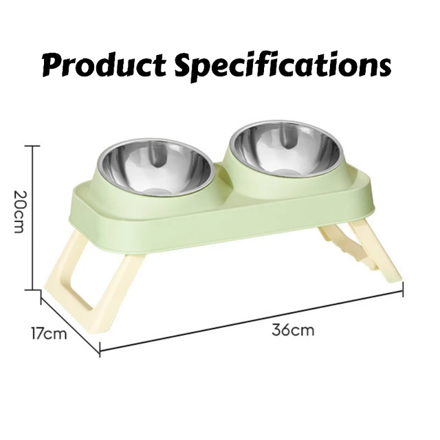 ​​15° Elevated Pet Feeder: Portable Foldable Dual Stainless Steel Bowls with Non-Slip Base - Neck Support for Cats and Dogs​ 6