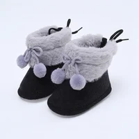 Baby Boys Girls Boots Pompom Plus Velvet Shoes Toddler Booties Shoes Soft Sole Indoor Walking Shoes 2