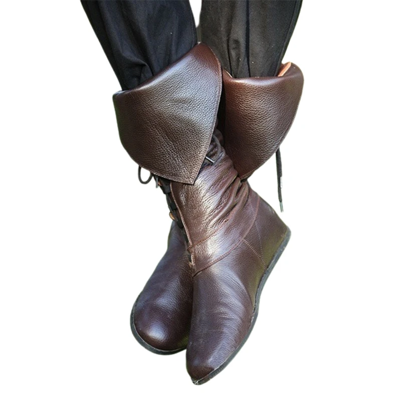 

Medieval Cosplay Men Pu Boots Knight Pirte Retro Lace Up Archer Cosplay Costume Renaissance Gothic Steampunk Shoes Fancy
