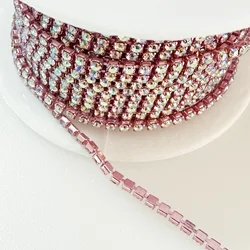 9m Crystal AB Rhinestone Cup Chain with Colorful Glass Bottom (Pink)