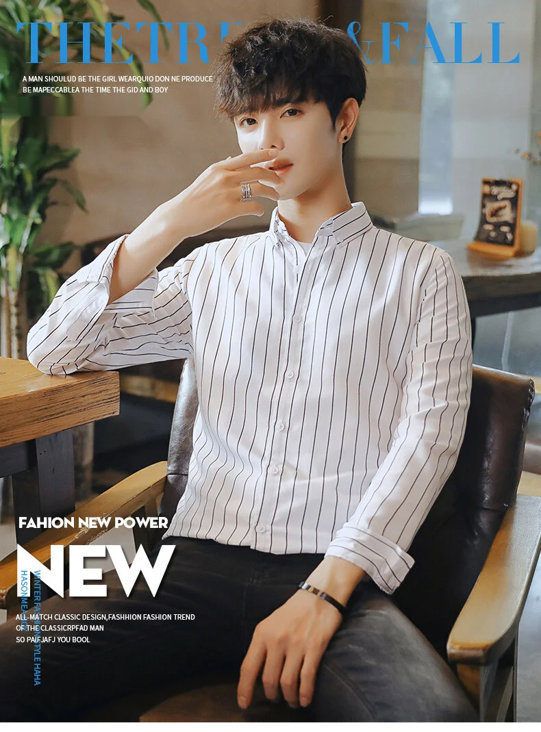 Jauna krekla ar garām piedurknēm korejiešu versija ar augstākās klases drapējumu, moderns zīmola krekls, daudzpusīgs tops, ikdienas mētelis, vīriešu apģērbs_voghion.com