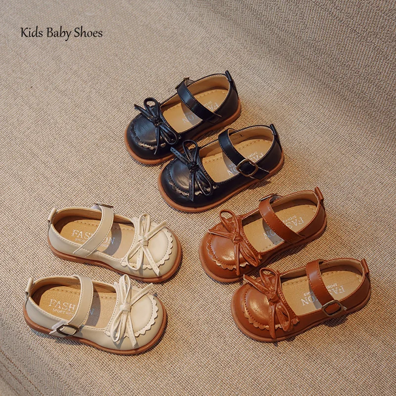 Girls PU Shoes Spring Soft Sole Anti Slip Bow Children Solid Color Loafer Flats Size 21-30 Girls Shoes Girls Flats