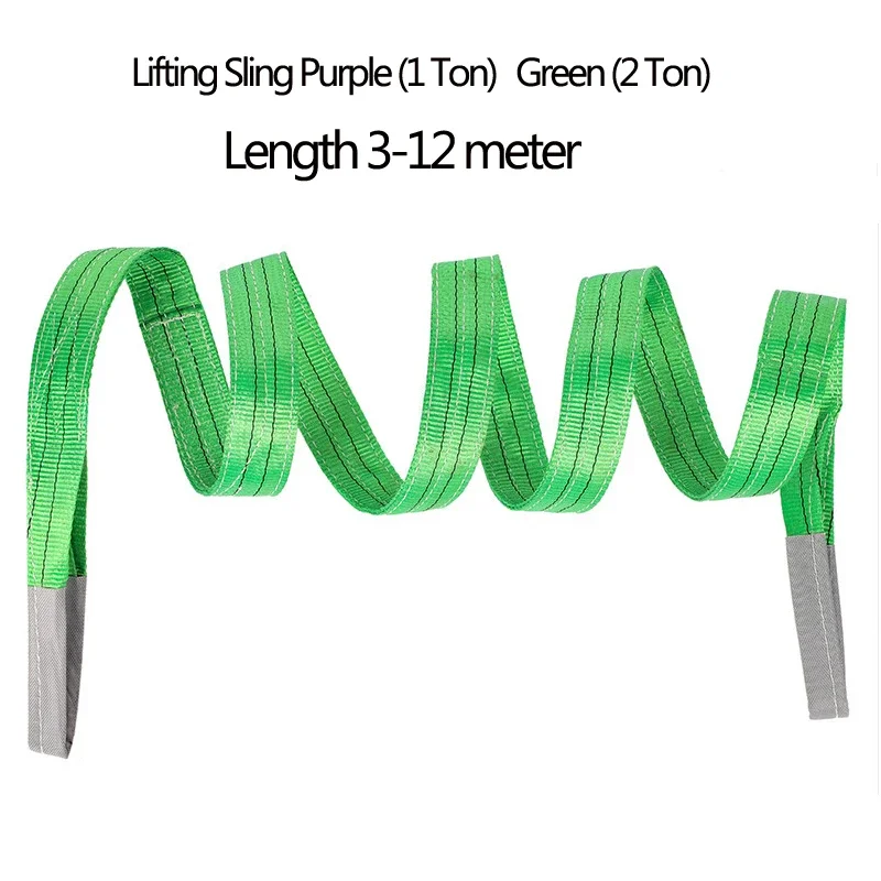 Flat Industrial Crane Lifting Sling Purple (WLL 1 Ton) And Green (WLL 2 Ton) Length Lengthened 4m to 12m Hoisting Webbing Belt industrial lifting belt