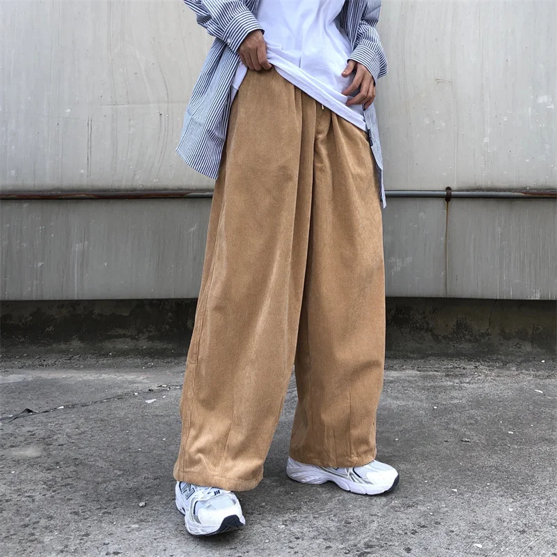 Trendy Japanese Sle Men's Corduroy Pants Autumn Spring Loose Fit Sports Casual Lantern Pants Long Straight Tube Trousers