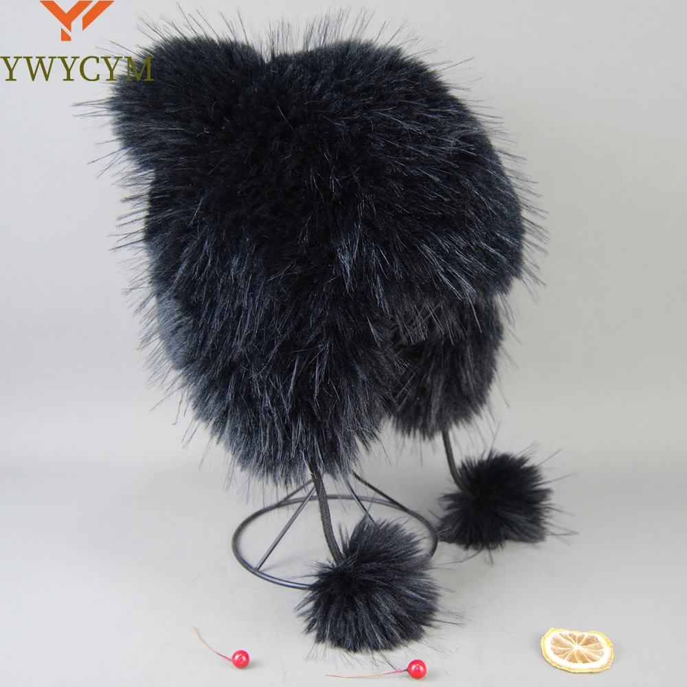 Fur Hat Scarf Sets Fluffy Soviet Hat False Raccoon Fur Hats for Woman Winter Octopus Bomber Earflap Knitted Ball Fashionable Flap Cap Mongolian Hat