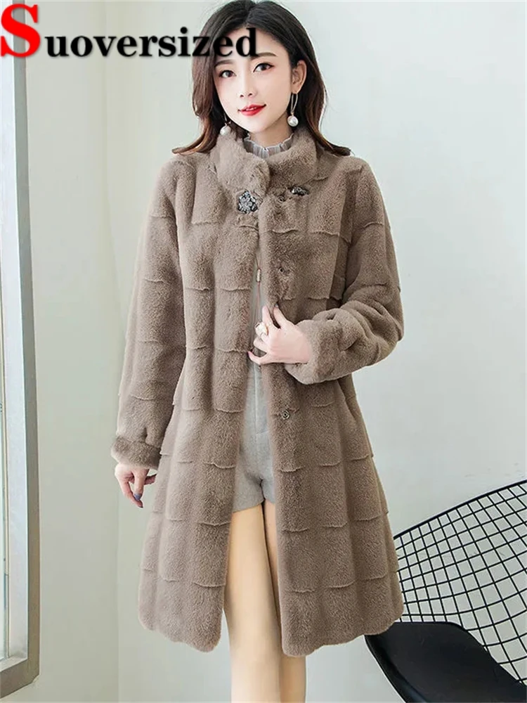 

Winter Thicken Faux Fur Overcoats Warm Plush Imitate Mink Chaquetas Loose Plus Size 5xl Casaco High Quality Mid-lenght Jackets