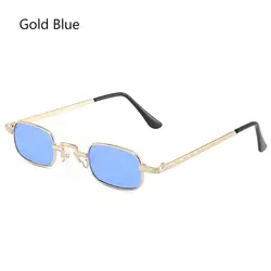 Vintage Square Retro Sunglasses with Small Metal Frame - Unisex Fashion Designer Shades (Gold Blue)
