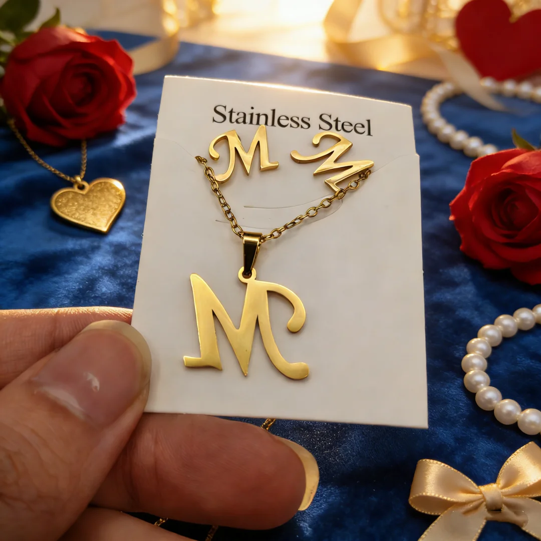 10 Pieces Mixed Random Stainless Steel 26 Letter Necklace and Earring Set, Women's Jewelry Gift, Mother's Day Valentine's Day Jewelry Gift 5