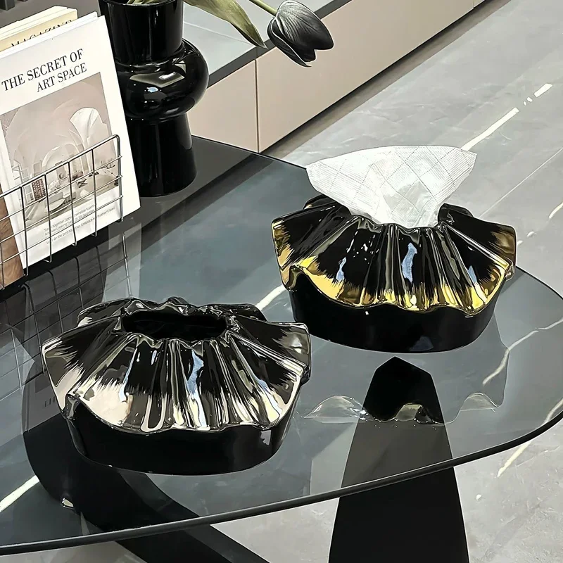 Chinese Style Tissue Box, High-end Light Luxury Style Creative Home Living Room Ceramic Coffee Table Dining-Table Paper Box, 1Pc