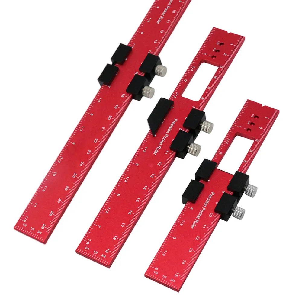 

Pocket Ruler Layout Tool Woodworking Tools Ruler Aluminum Precision Ruler with T-Track Metal Slide Stops Inch and Metric Scale