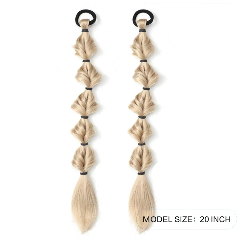 2pcs 20 Inch Ponytail Wig Female Bubble Braid Natural Dye Twist Braid Tie-Up Dreadlocks1 Double Ponytail Lantern Braid