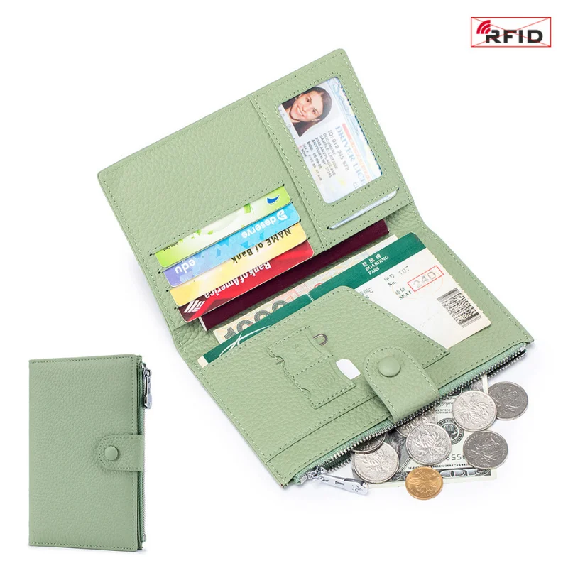 Genuine Leather RFID Blocking Passport Holder Wallet for Women Slim Travel Document Organizer with Credit Card Slots