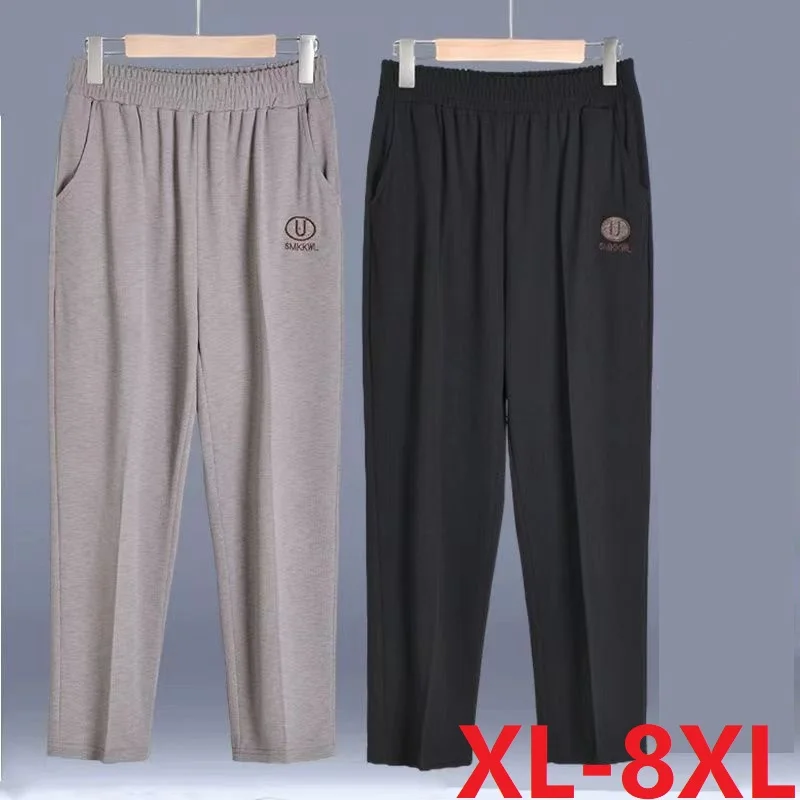 

Oversize 8XL Middle Aged Elderly Women's Pants New Summer Thin Elastic Waist Straight Pants Mother Casual Loose Stretch Trousers