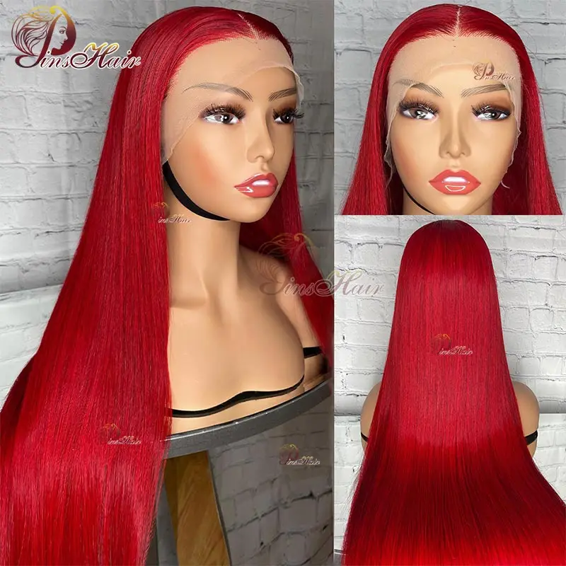 스트레이트 레드 13X6 레이스 프론트 인모 가발 프리 플러킹 13X4 투명 레이스 프론탈 가발 버건디 99J 컬러 레이스 프론트 가발