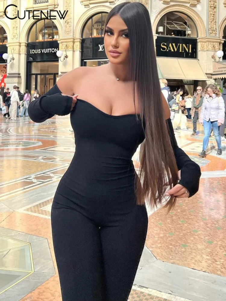 

Cutenew Women's Casual Jumpsuit Tube Body-shaping Romper Overall Female One-piece Pants Streetwear+Long Sleeves Gloves 2023