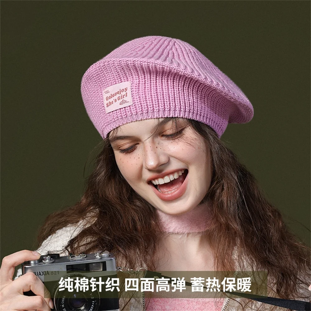 

INS Korean version patch letter knitted beret for women's autumn and winter warmth, versatile wool hat, painter hat