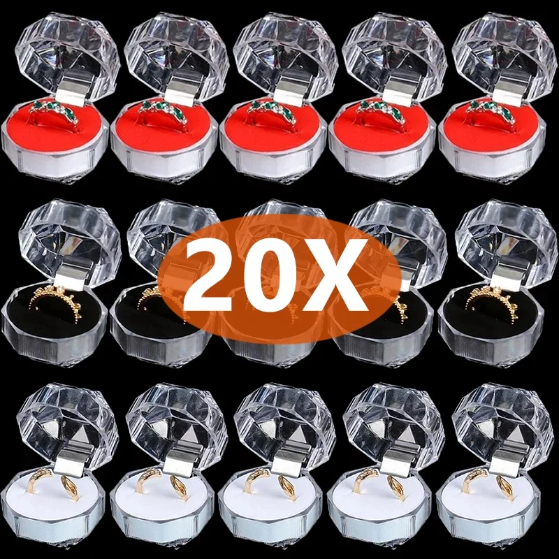 20PCS Acrylic Crystal Ring Earring Storage Display Boxes Storage Organizer Case Clear Wedding Package Box for Jewelry Packaging clear storage box anti oxidation jewelry bag earrings necklace jewelry box with portable earrings ring storage bag