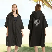 Quick-drying beach bathrobe hooded bath towel cape double-sided velvet zipper open surf changing bathrobe 2