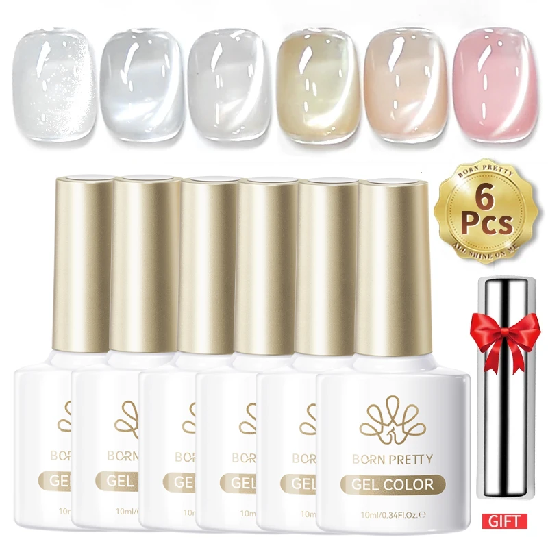 BORN PRETTY Shimmering Moonlight Gel Nail Polish Set - Sparkle White Silver UV Soak Off Manicure Gel