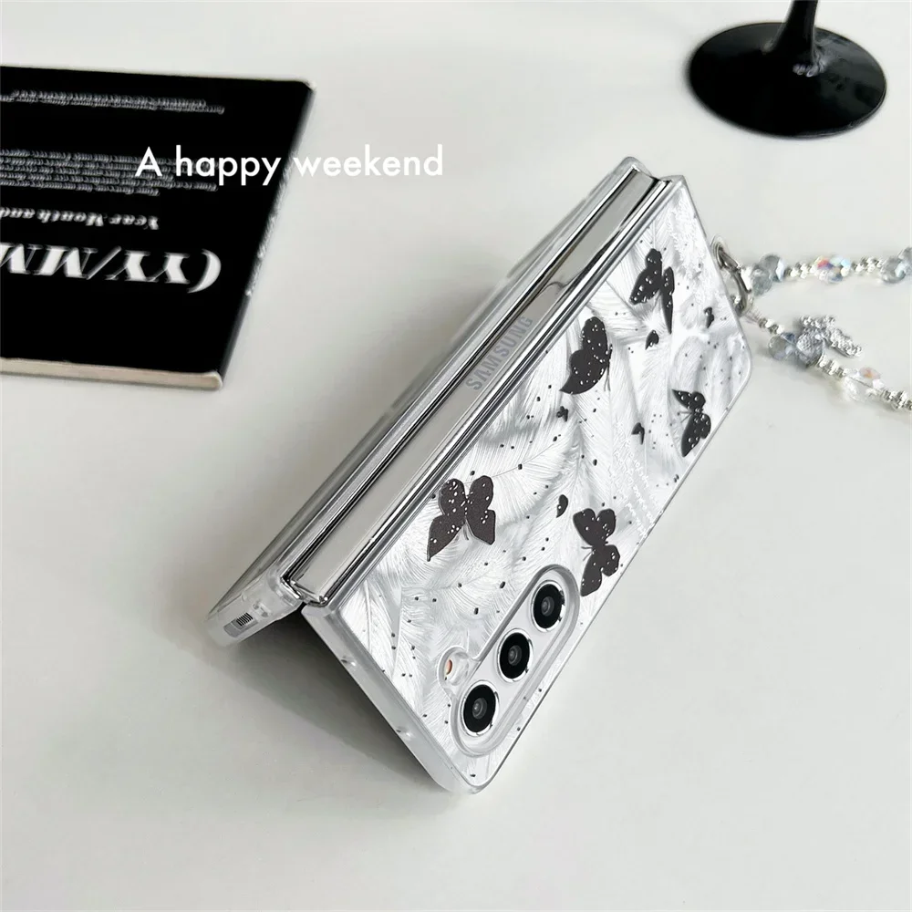 Fashion Feather Black Butterfly Chain Lanyard Case - Ultra Thin Hard PC Protective Cover