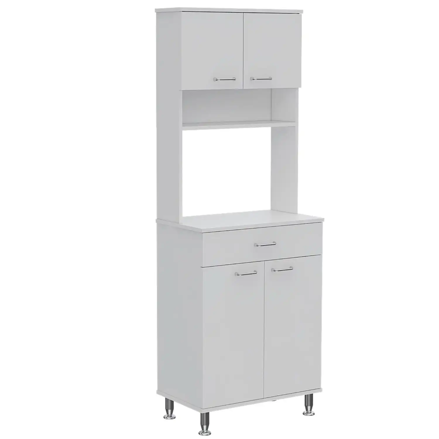 Della 60 Kitchen Pantry with Countertop, Closed & Open Storage White 4