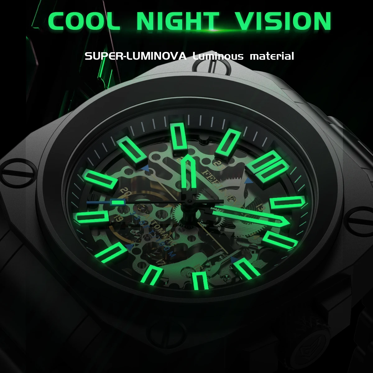 FEELNEVER Fashion Retro Hollow Mechanical Wristwatches For Men Outdoor Sports Waterproof Automatic Watch Men Relogio Masculino