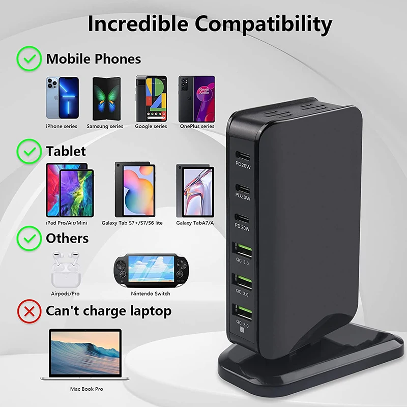 SooPii 6-Port 60W USB-C Charging Station6 Mixed Cable for Multiple  Devices,2 PD 20W Fast Charging ,for Phones Tablets and Other - AliExpress