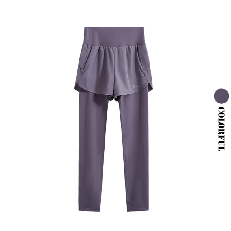 DRUR Women Gym Cropped Trousers Summer Lightweight 2 in 1 Yoga Pants Female High Waist Sports Leggings Fitness Running Tights 2